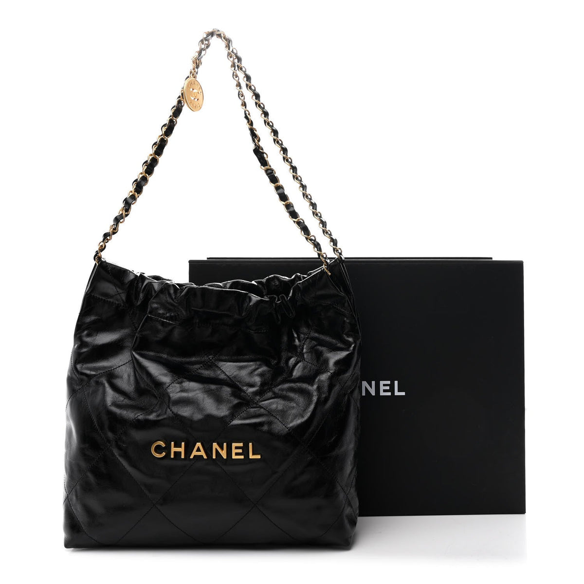 Glazed Calfskin Quilted Small Chanel 22 Black