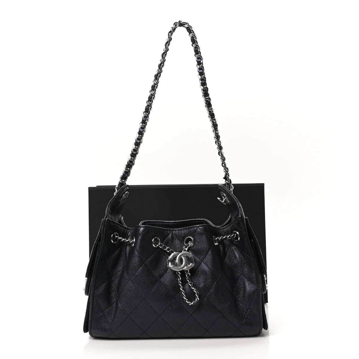 Metallic Caviar Quilted Mini Chanel 25 Handbag Dark Blue