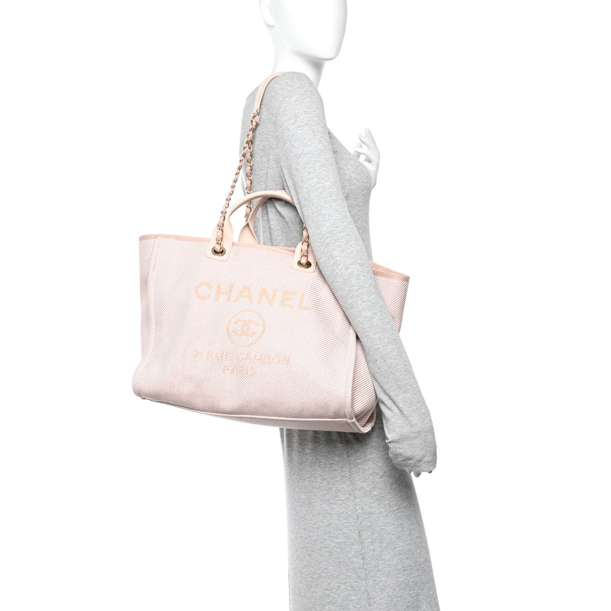 Mixed Fibers Calfskin Medium Deauville Tote Beige