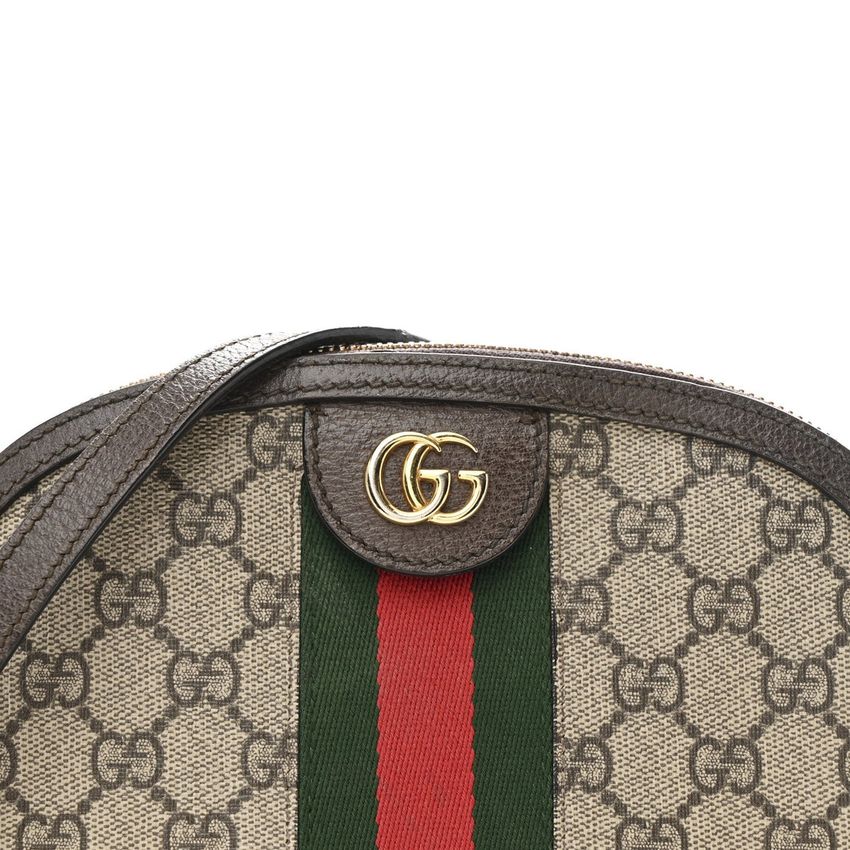 GG Supreme Monogram Textured Dollar Calfskin Web Small Ophidia Dome Shoulder Bag Beige Ebony New Acero