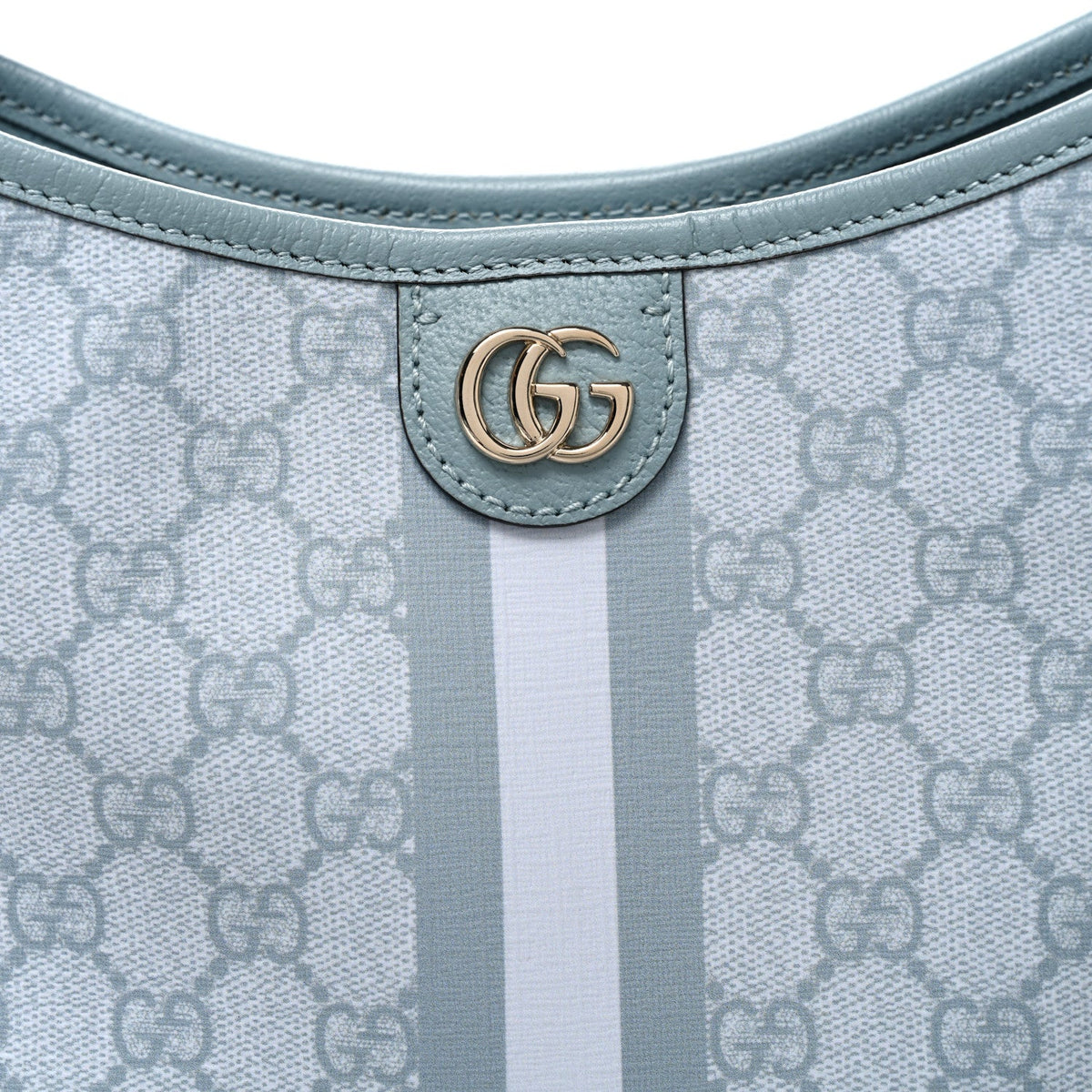 GG Supreme Monogram Textured Dollar Calfskin Web Small Ophidia Bucket Shoulder Bag Dusty Blue