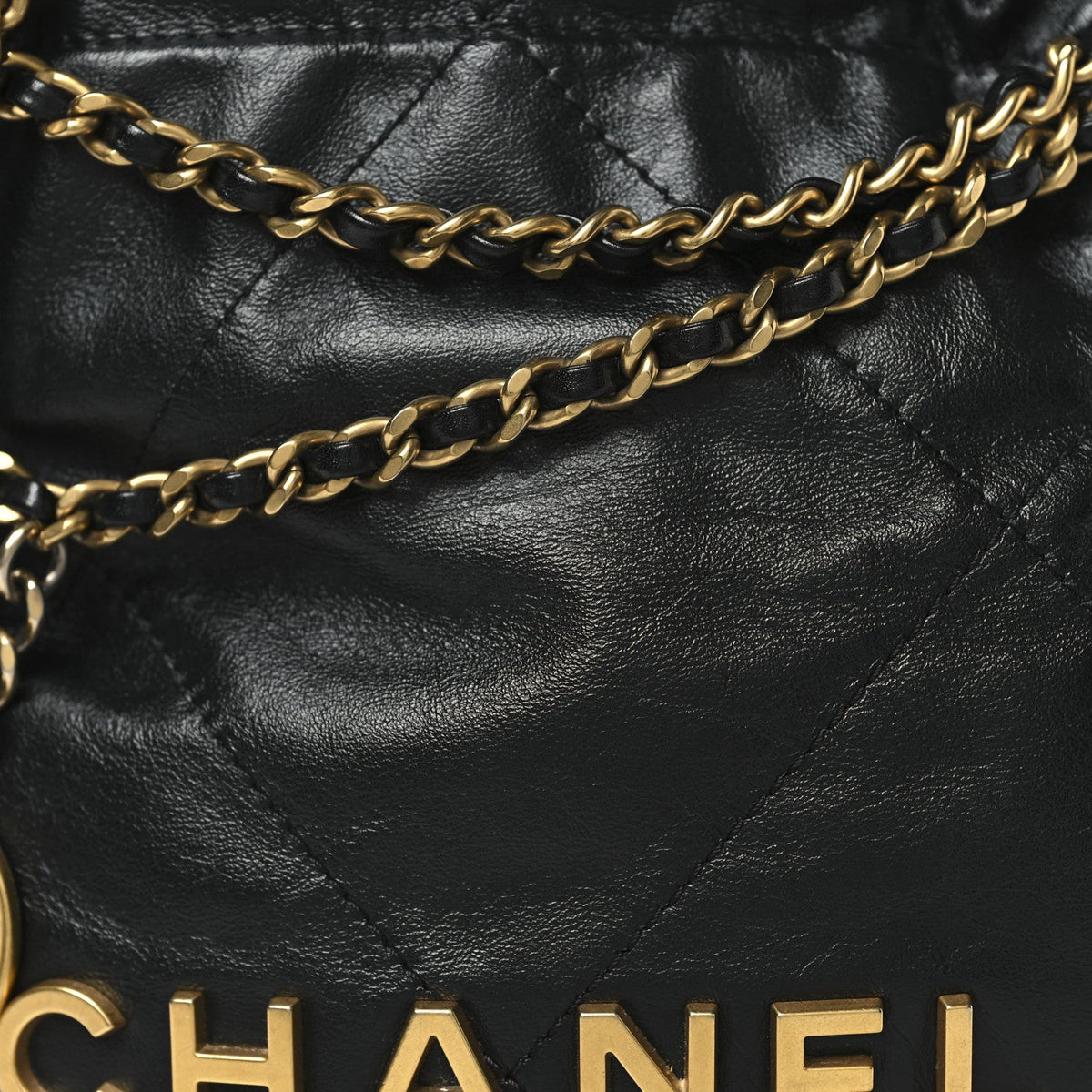 Shiny Calfskin Quilted Mini Chanel 22 Black