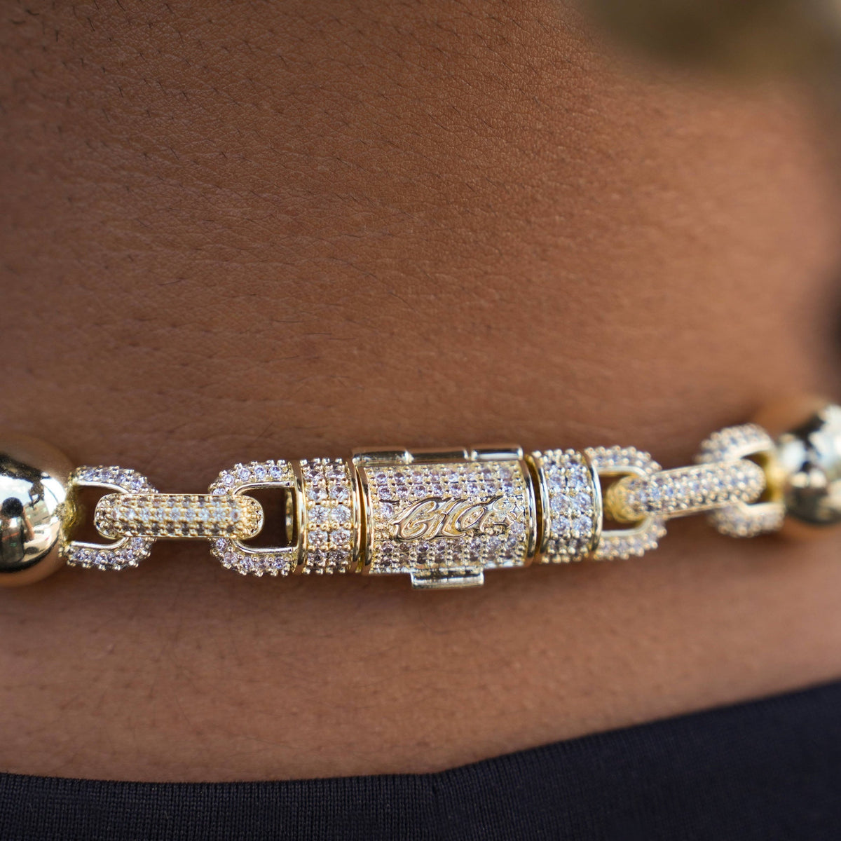 Iced Plain Ball Chain in Yellow Gold - 10mm