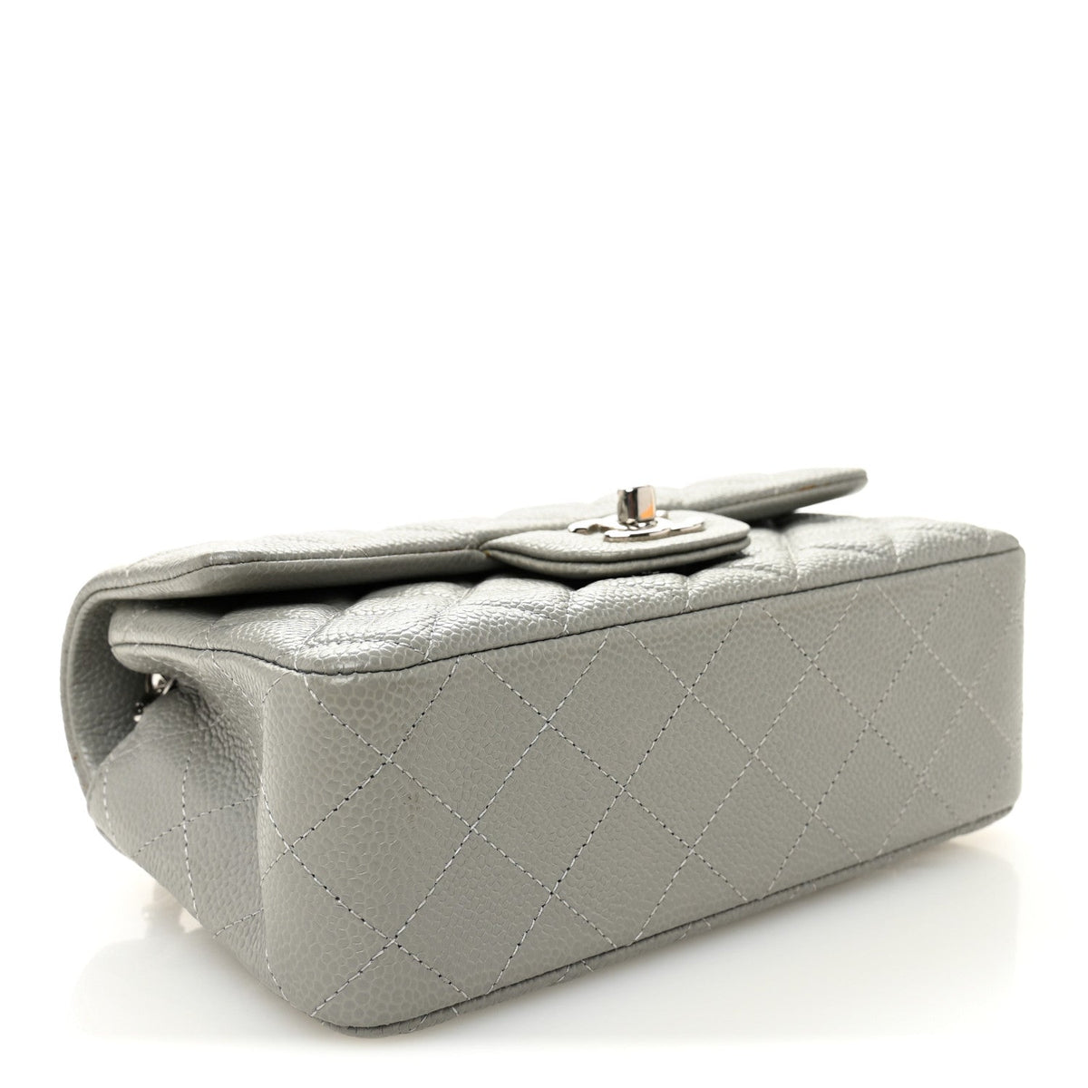 Caviar Quilted Mini Rectangular Flap Light Grey