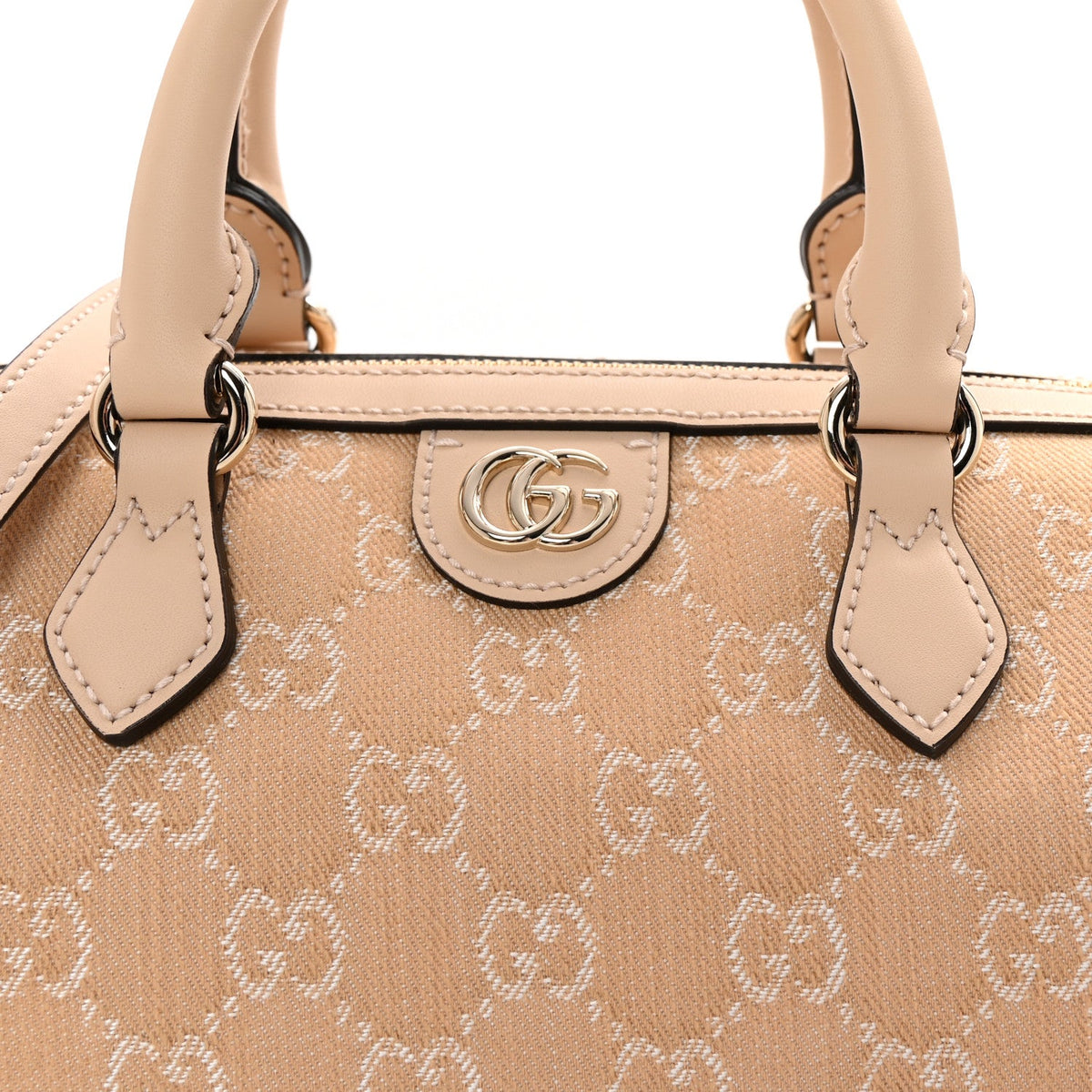 Summer Denim Calfskin GG Monogram Small Ophidia Top Handle Bag Souffle Rose