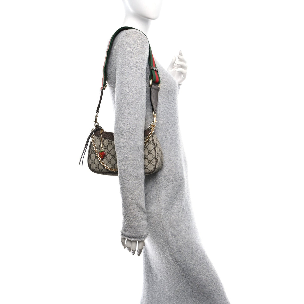 GG Supreme Monogram Textured Dollar Calfskin Web Small Ophidia GG Handbag Beige Ebony New Acero