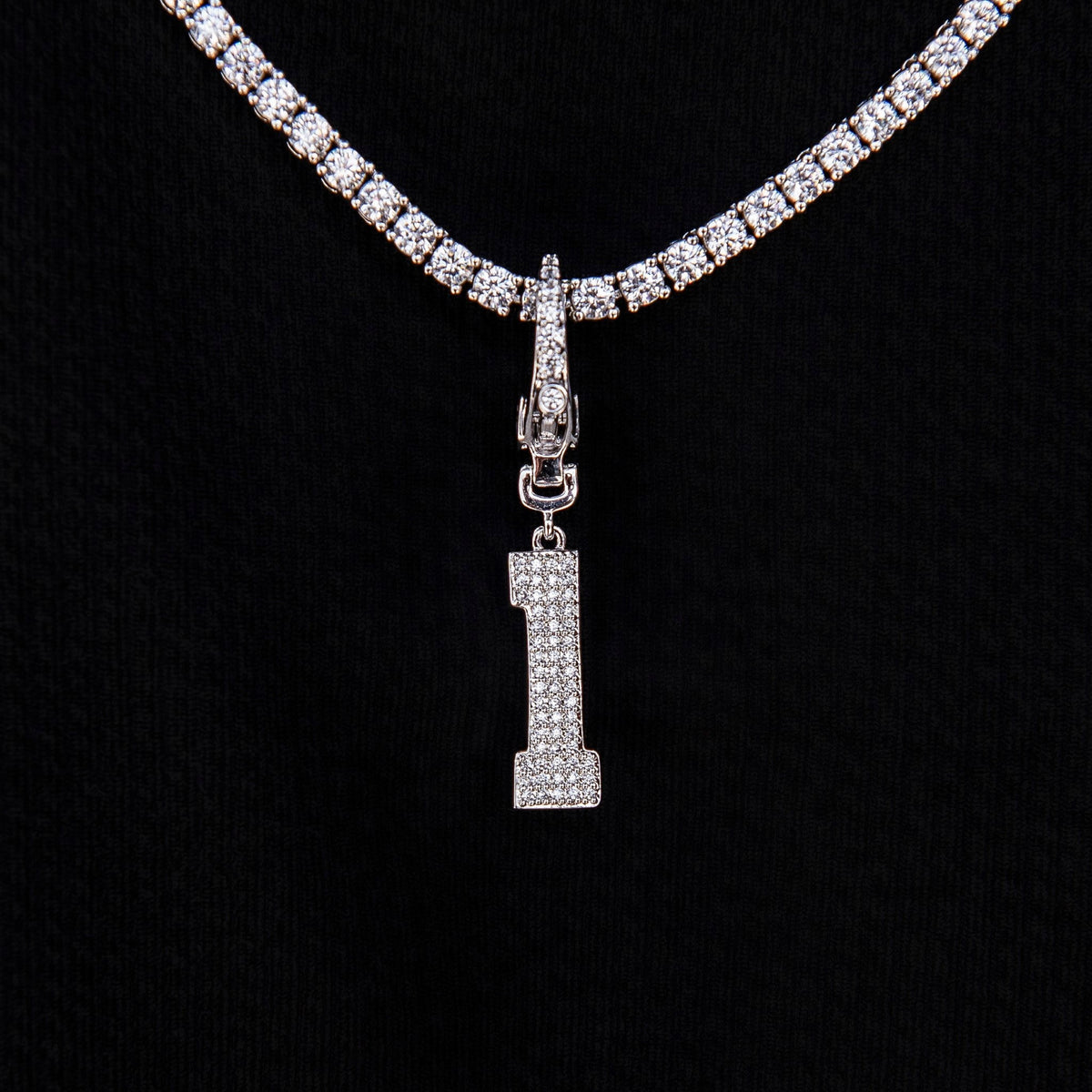 Micro Pave Number Clip On Pendants in White Gold