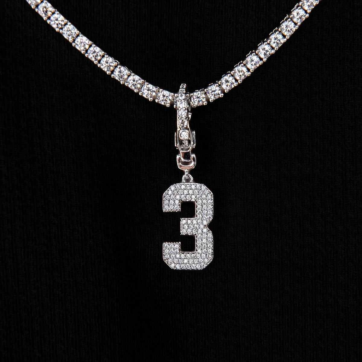 Micro Pave Number Clip On Pendants in White Gold