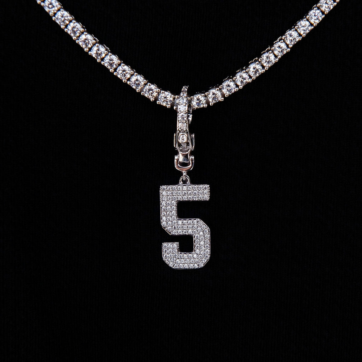 Micro Pave Number Clip On Pendants in White Gold