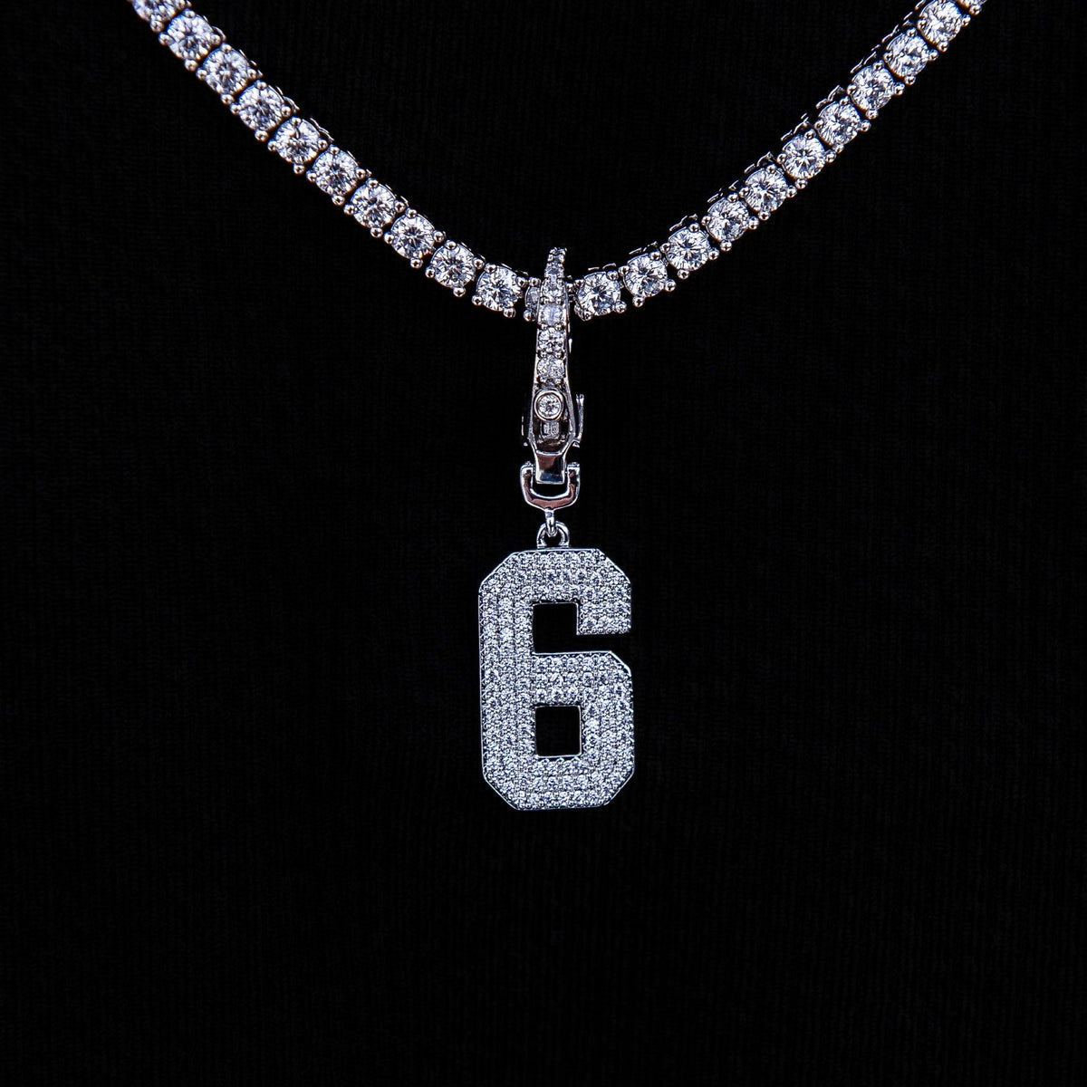 Micro Pave Number Clip On Pendants in White Gold