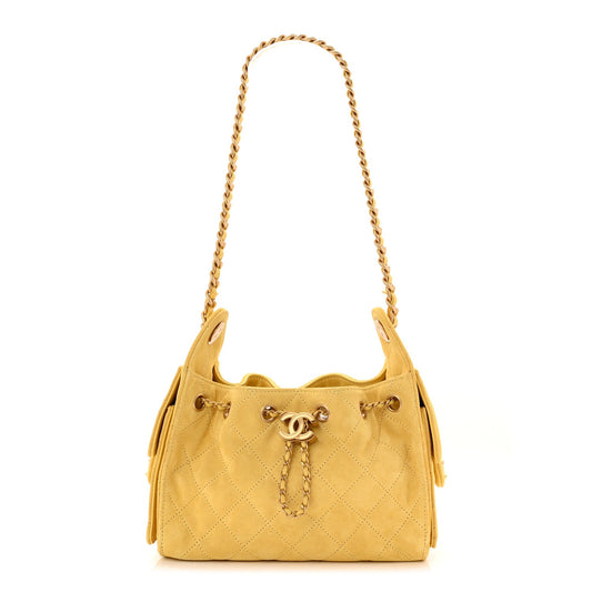 Suede Quilted Mini Chanel 25 Handbag Yellow