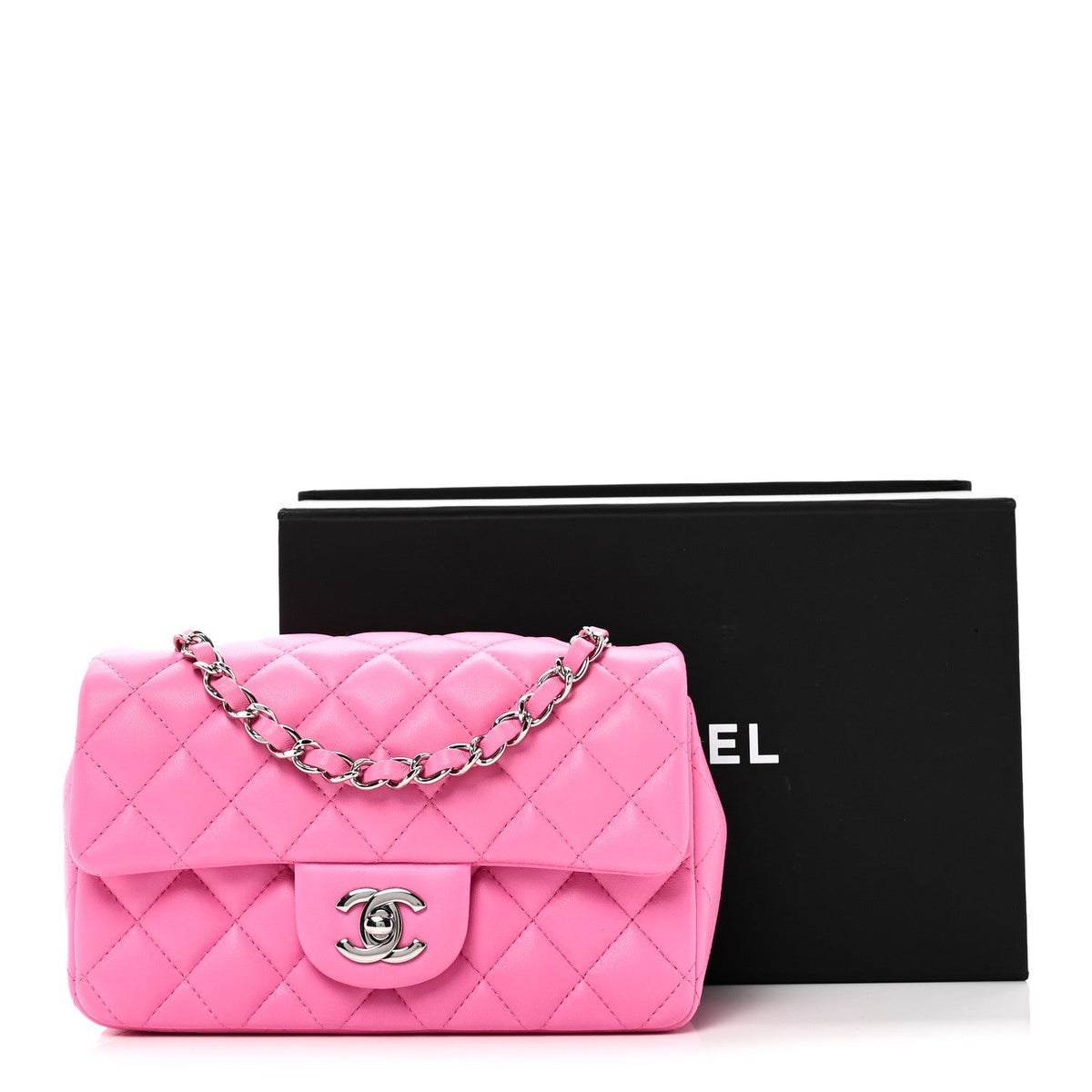 Lambskin Quilted Mini Rectangular Flap Neon Pink