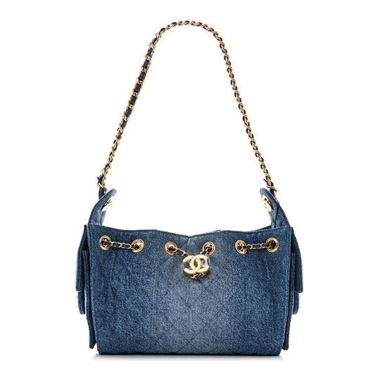 Washed Denim Quilted Mini Chanel 25 Handbag Blue