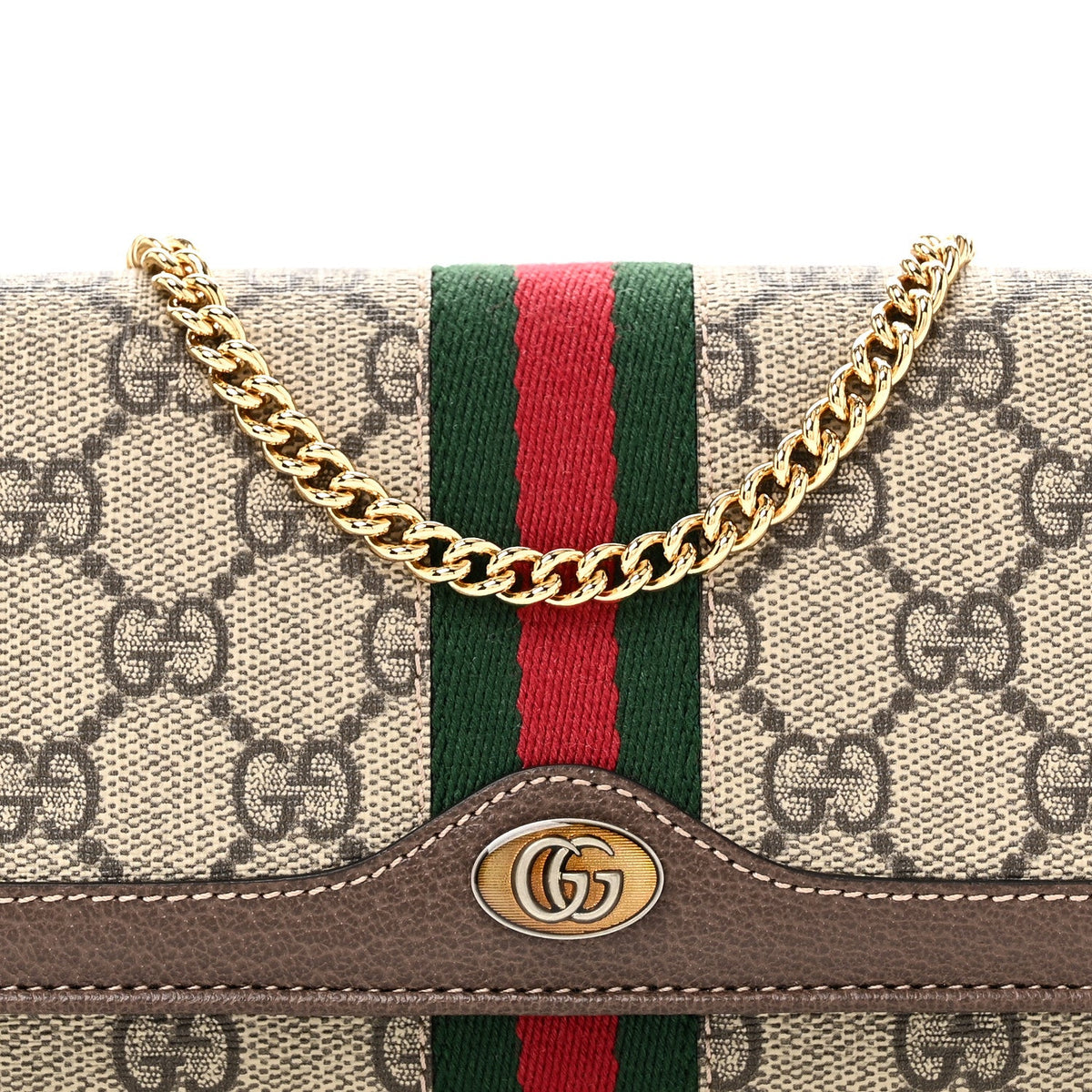 GG Supreme Monogram Web Ophidia Wallet On Chain Brown