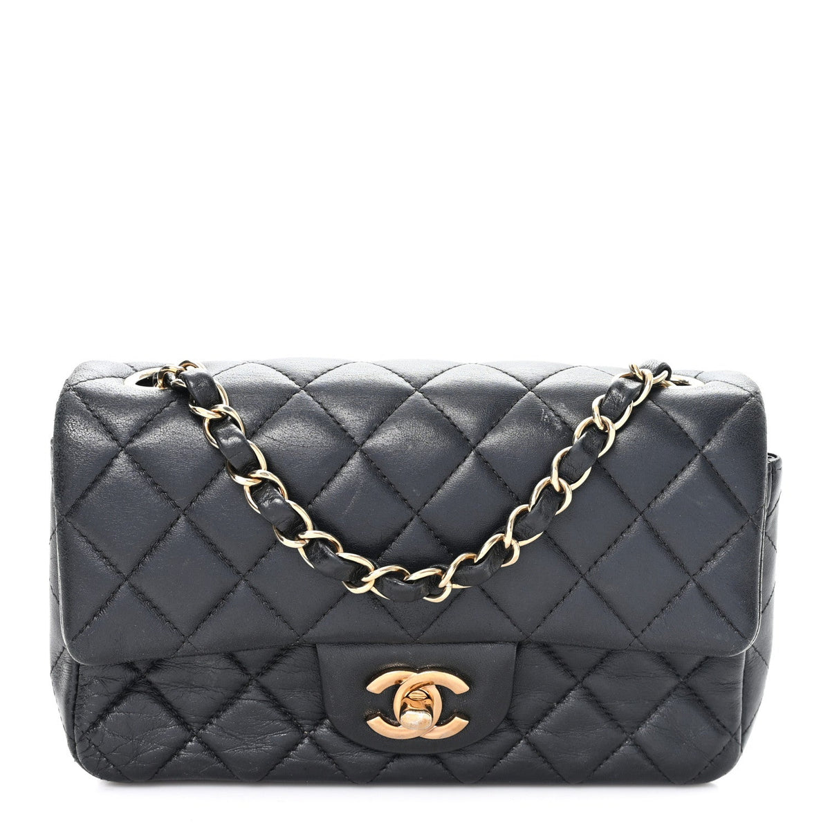 Lambskin Quilted Mini Rectangular Flap Black
