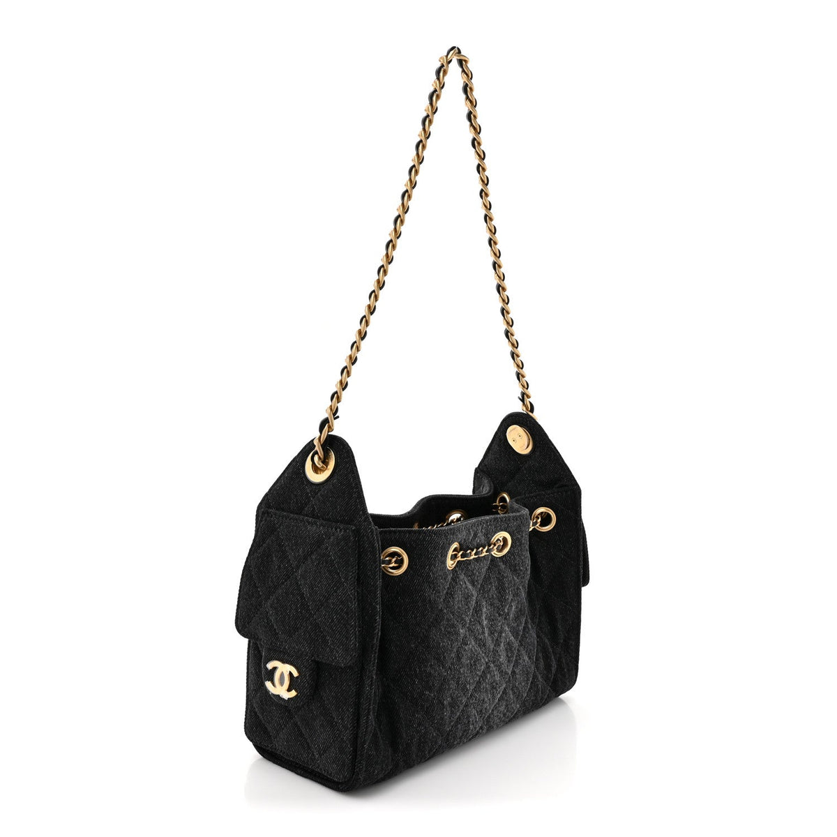 Washed Denim Quilted Mini Chanel 25 Handbag Black