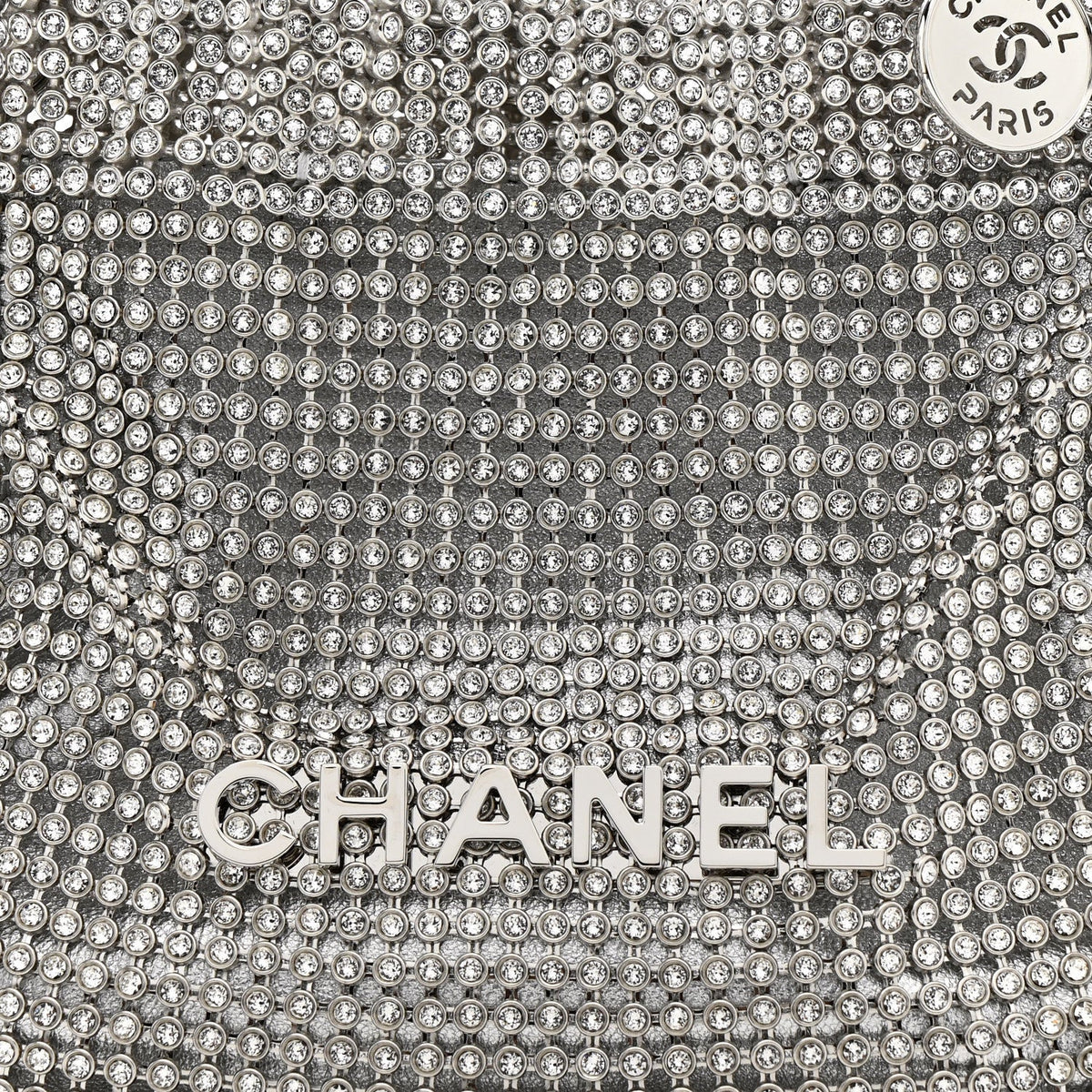 Crystal Embellished Metallic Lambskin Mini Chanel 22 Silver