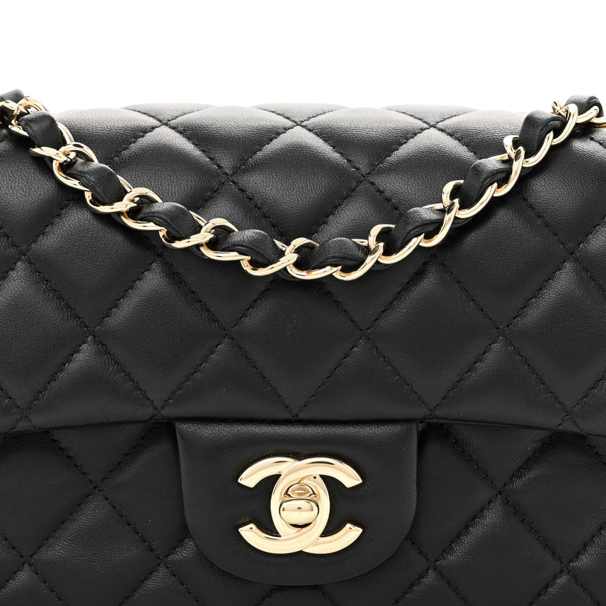 Lambskin Quilted Mini Rectangular Flap Black