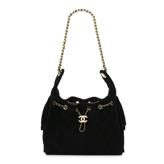 Suede Quilted Small Chanel 25 Handbag Black
