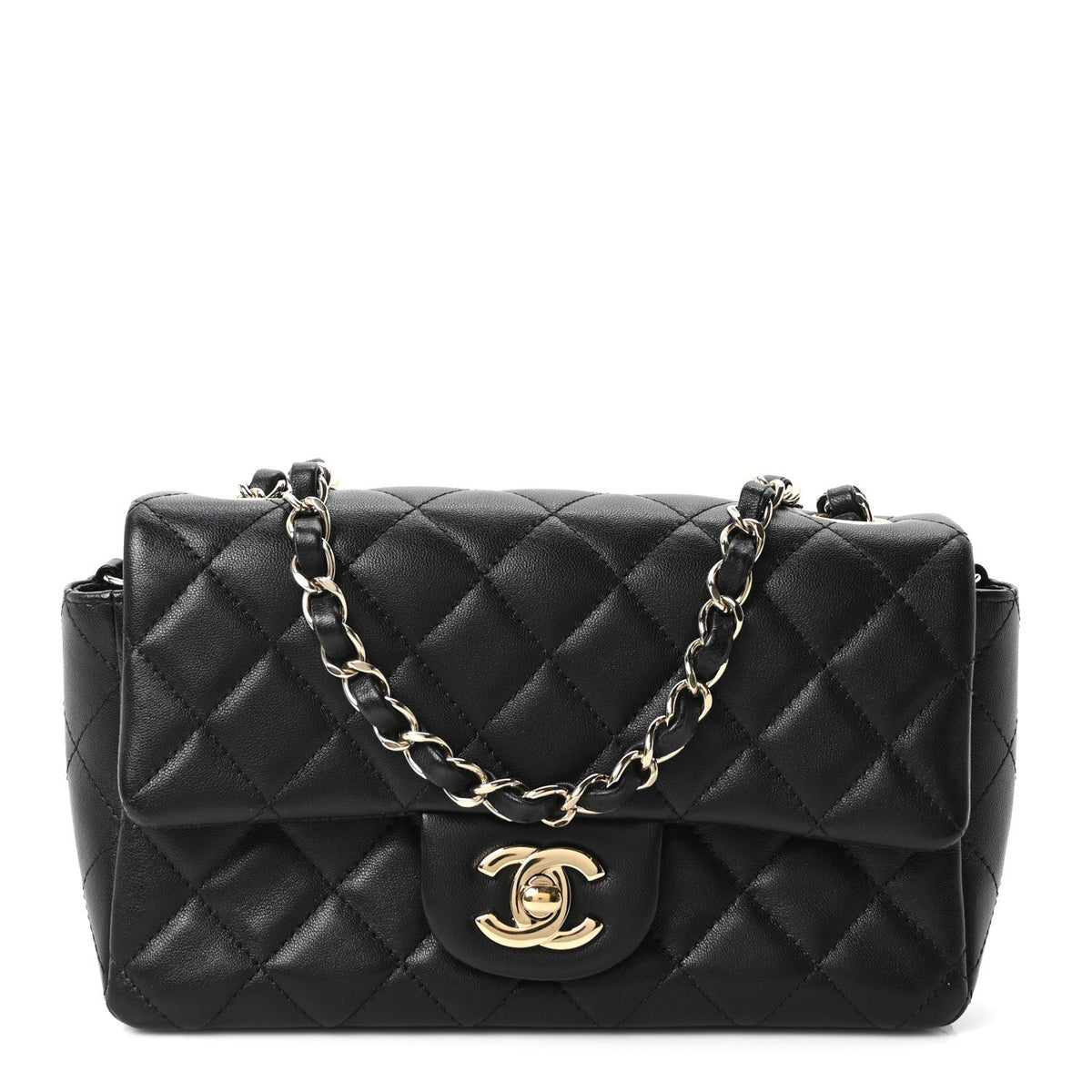 Lambskin Quilted Mini Rectangular Flap Black