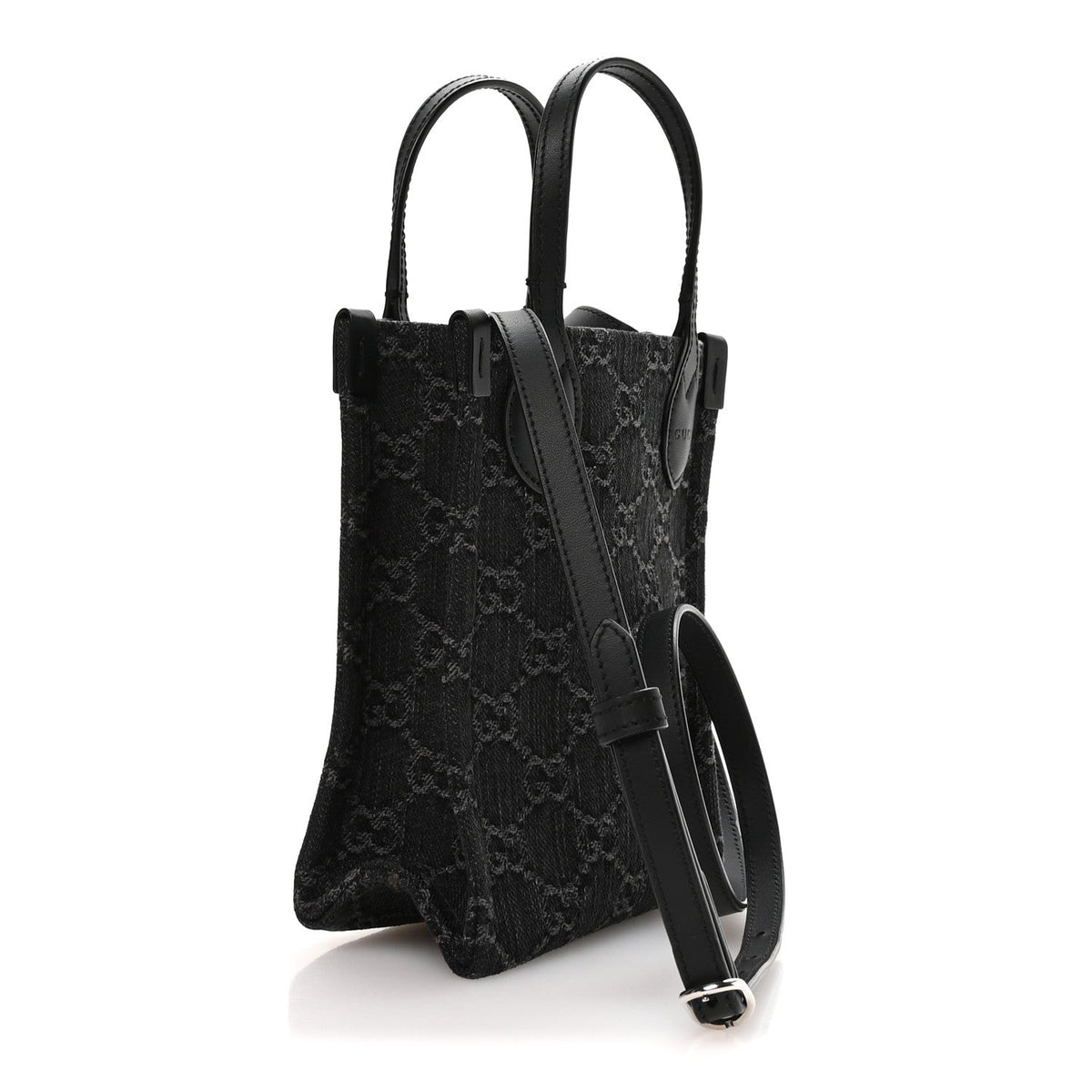 Denim GG Monogram Calfskin Mini Ophidia Tote Bag Black