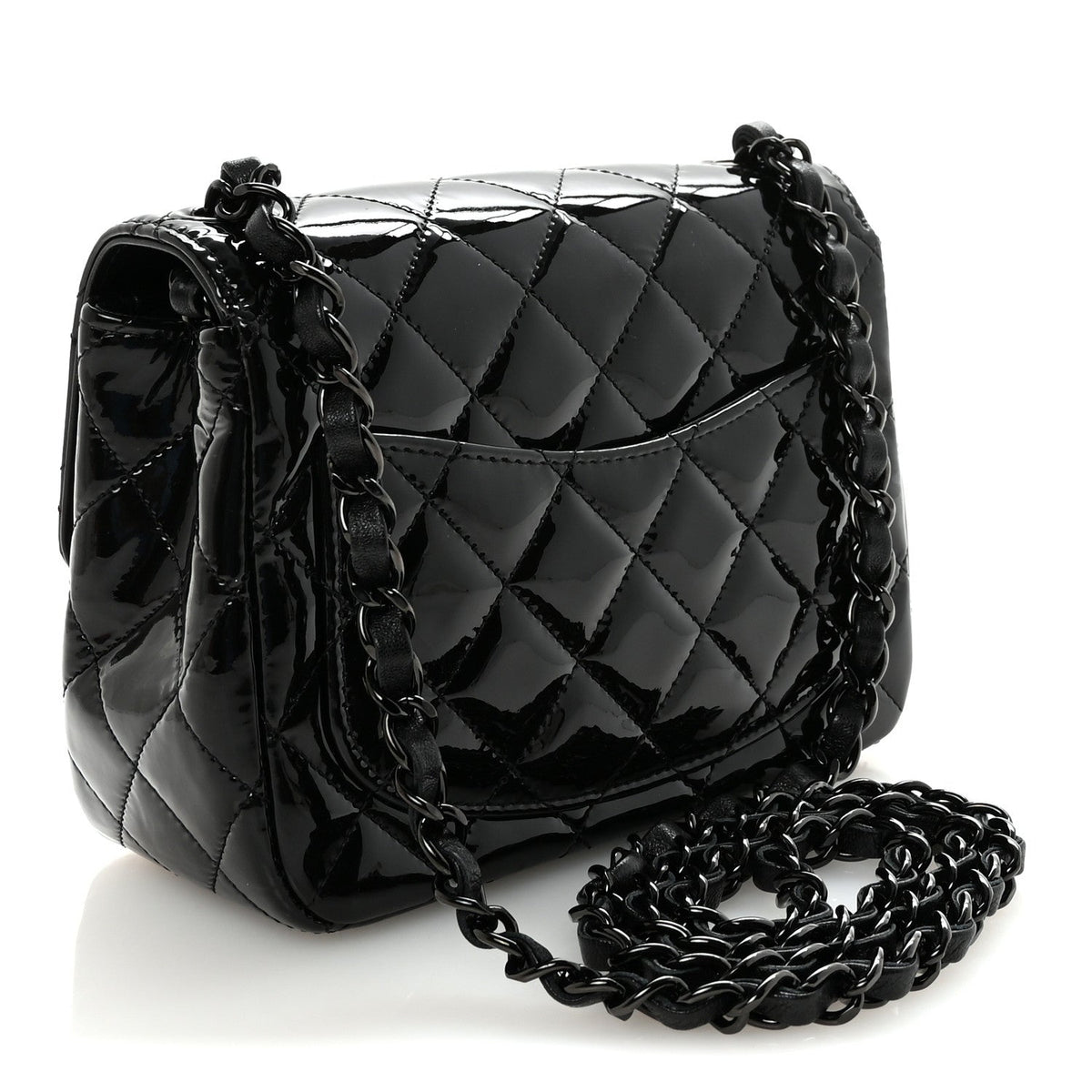 Patent Calfskin Quilted Mini Square Flap So Black