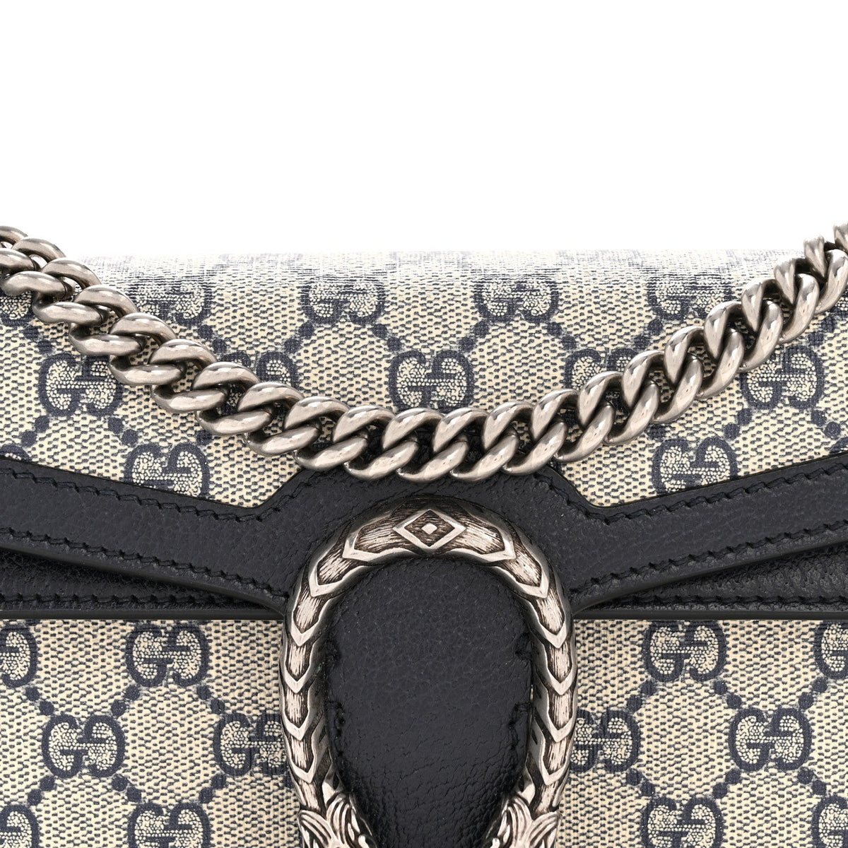 GG Supreme Monogram Textured Dollar Calfskin Small Rectangular Dionysus Shoulder Bag Beige Blue