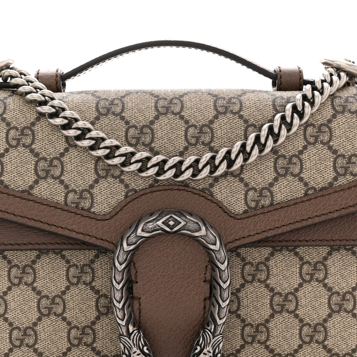 GG Supreme Monogram Textured Dollar Calfskin Top Handle Dionysus Shoulder Bag Beige Ebony New Acero