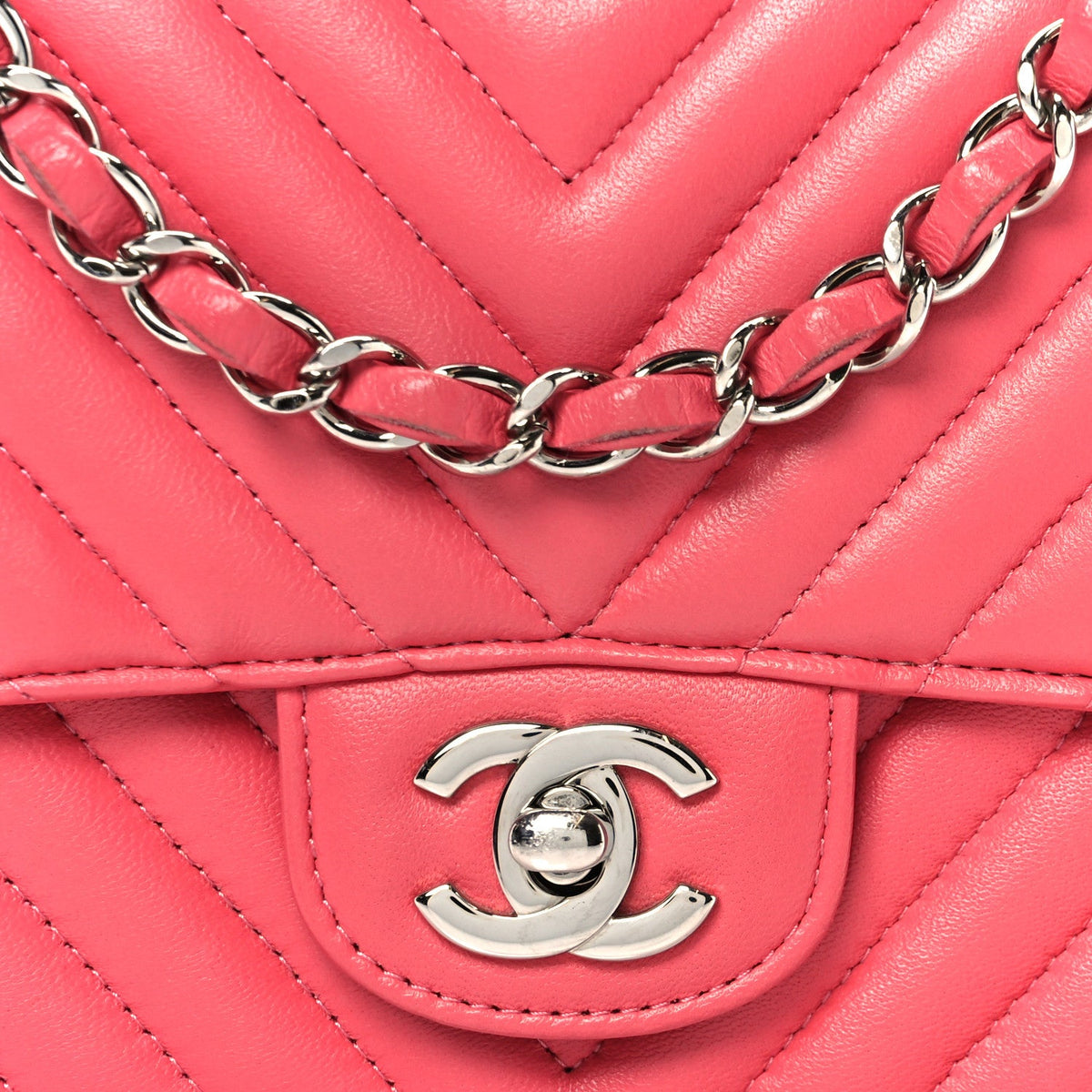 Lambskin Chevron Quilted Mini Square Flap Pink