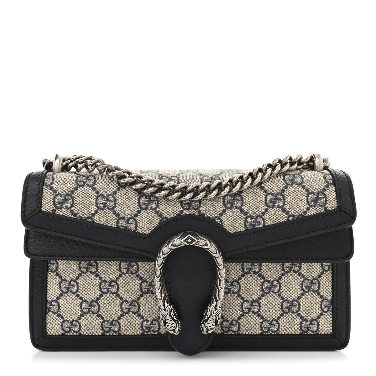 GG Supreme Monogram Textured Dollar Calfskin Small Rectangular Dionysus Shoulder Bag Beige Blue