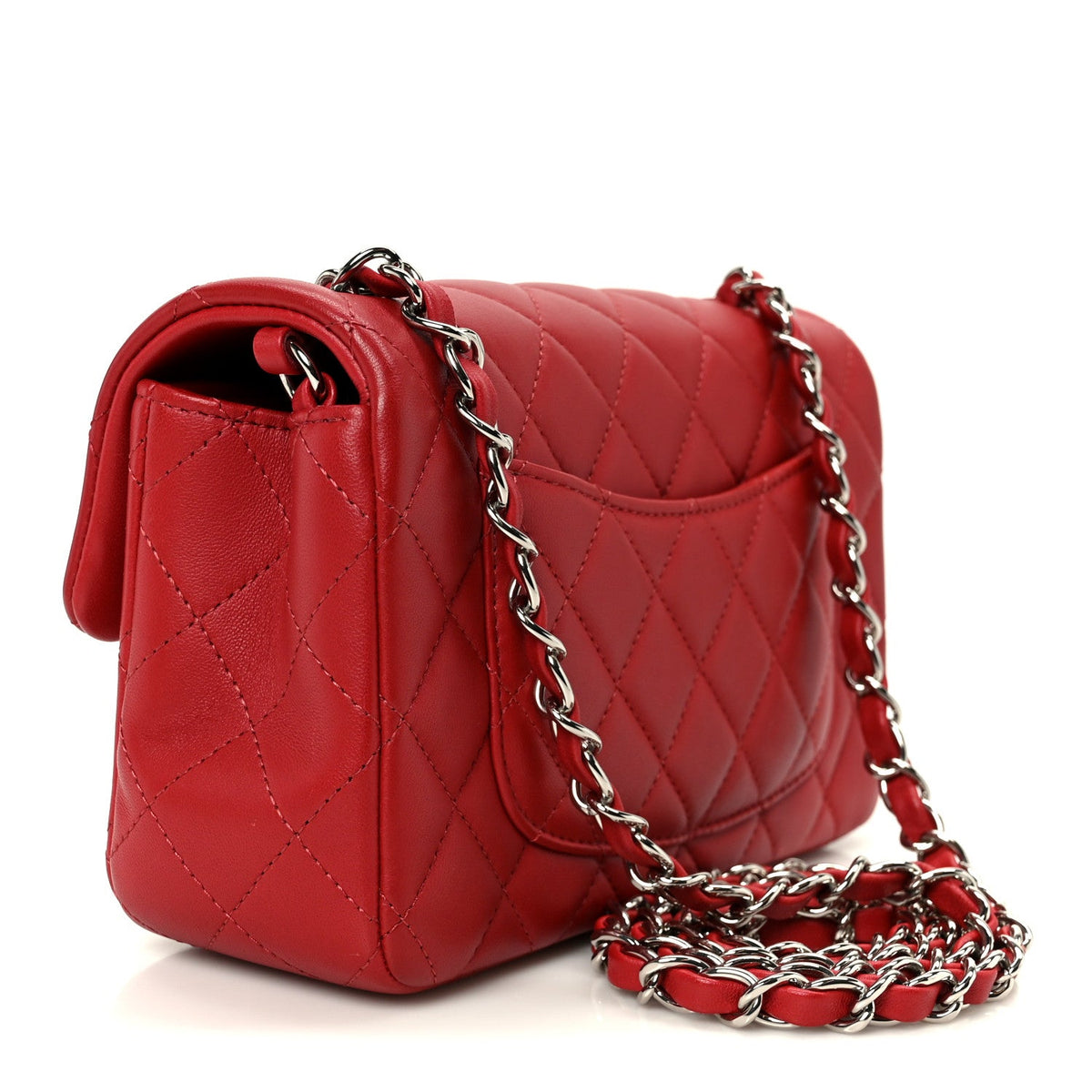 Lambskin Quilted Mini Rectangular Flap Dark Red