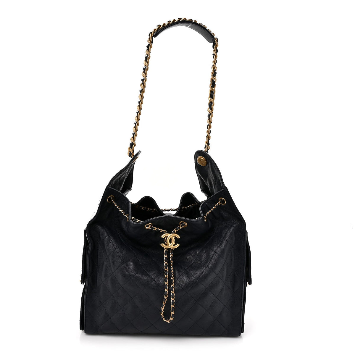 Caviar Quilted Medium Chanel 25 Handbag Dark Navy