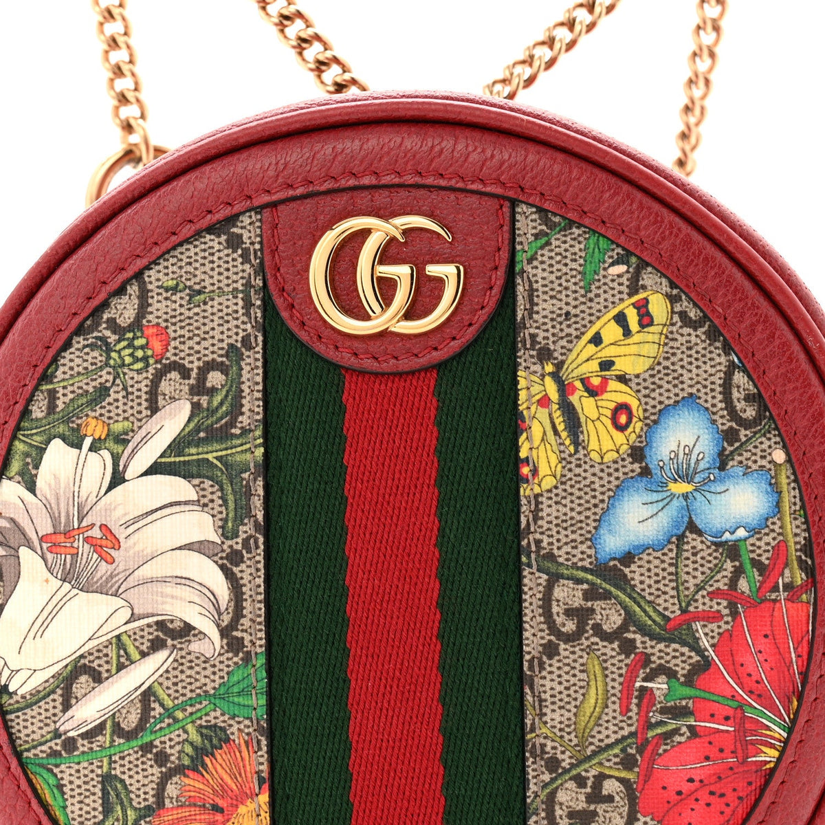 GG Supreme Monogram Web Flora Mini Ophidia Round Backpack Red