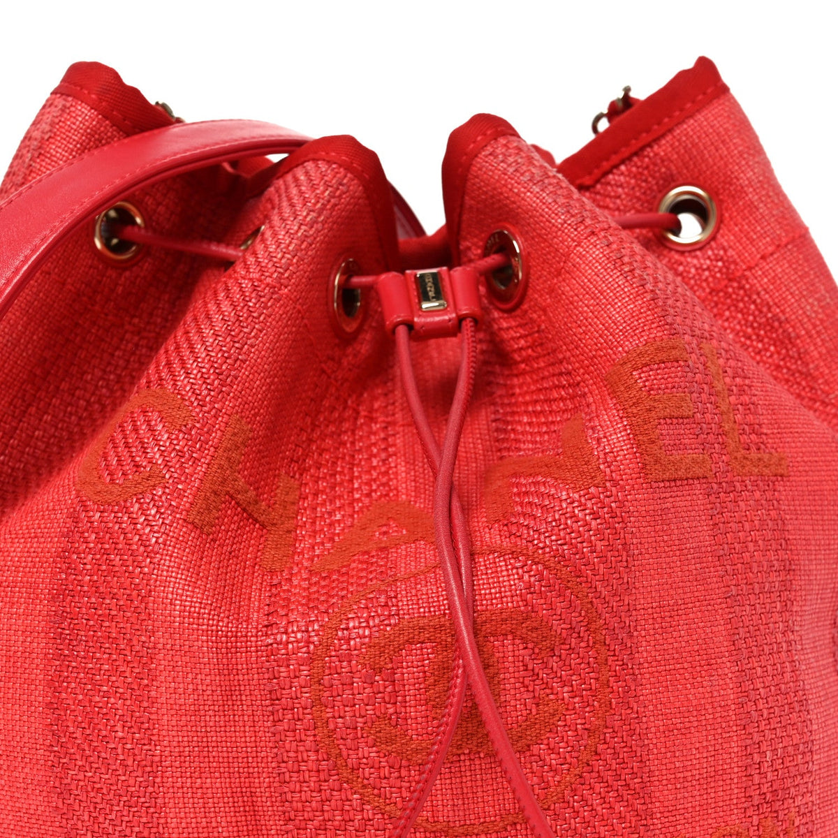 Mixed Fibers Striped Deauville Drawstring Bag Red