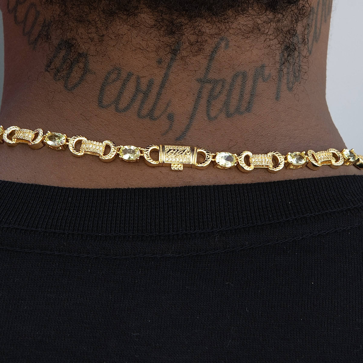 Iced Canary Link Circle Chain in Yellow Gold - 6MM