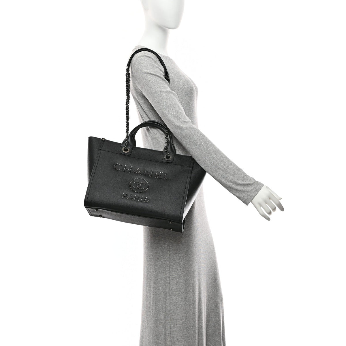 Caviar Small Studded Deauville Tote Black