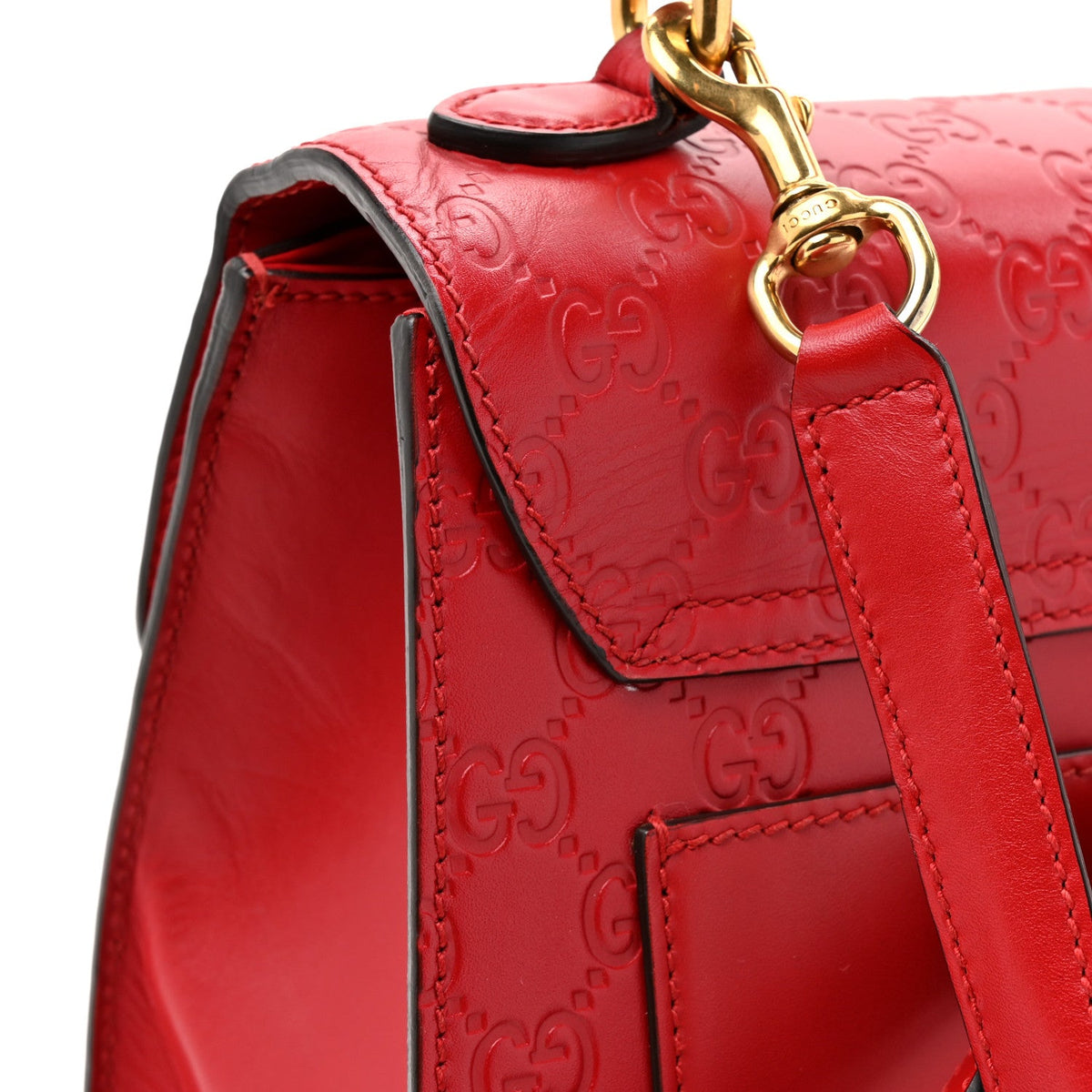 Guccissima Signature Small Padlock Top Handle Bag Hibiscus Red