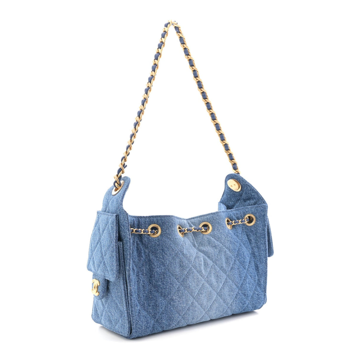 Washed Denim Quilted Mini Chanel 25 Handbag Blue