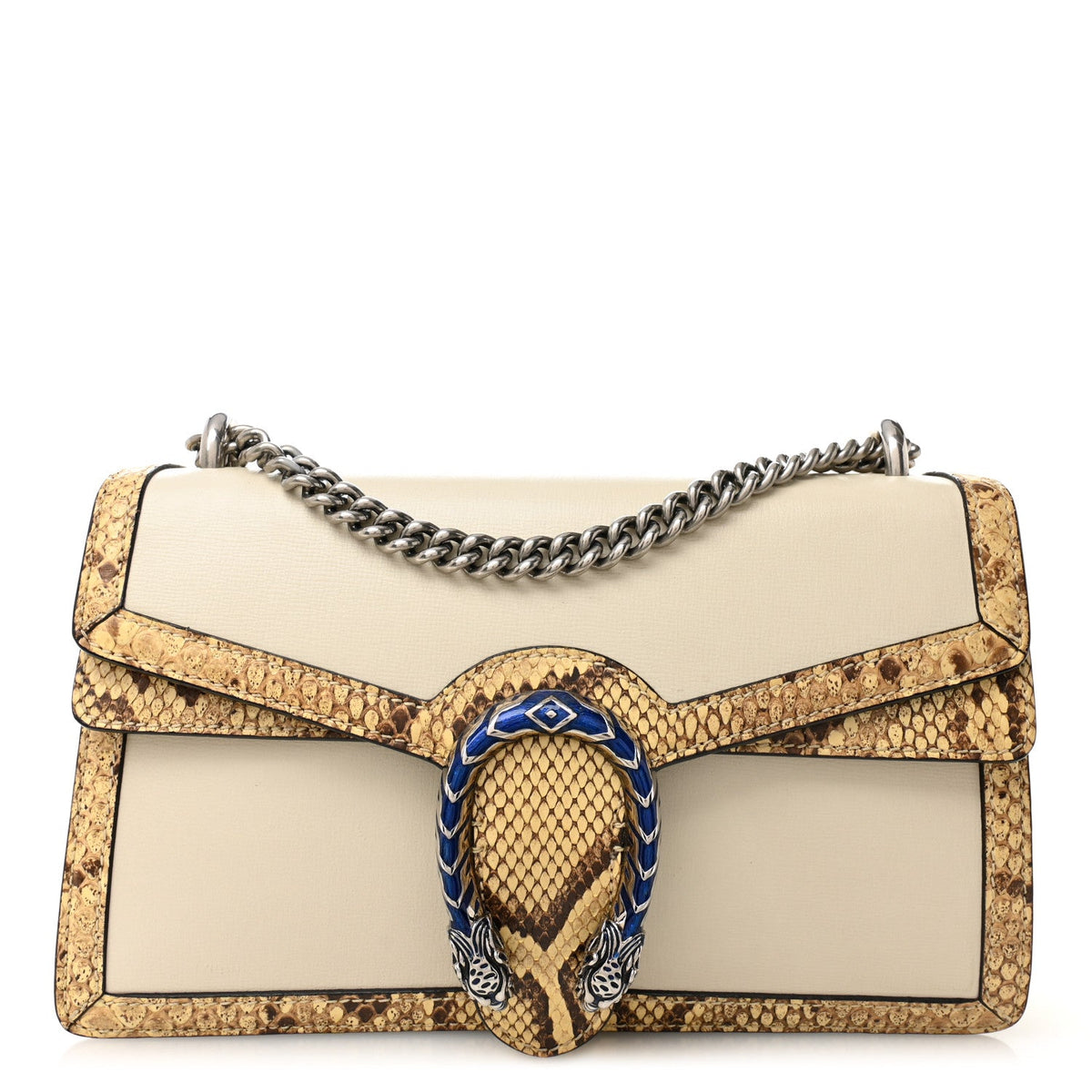 Calfskin Snakeskin Enamel Small Dionysus Shoulder Bag White Beige Electric Blue
