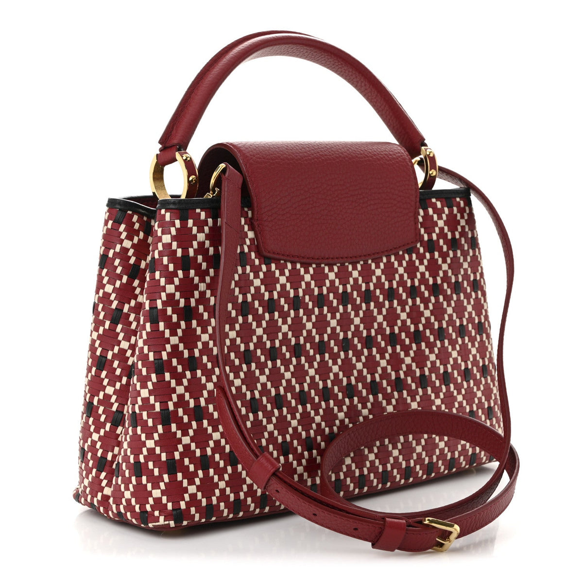 Calfskin Woven Capucines PM Black Red