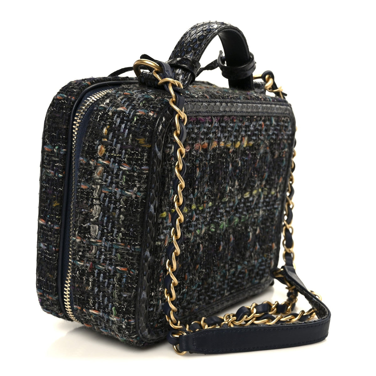 Tweed Snakeskin Quilted Medium CC Filigree Vanity Case Dark Navy
