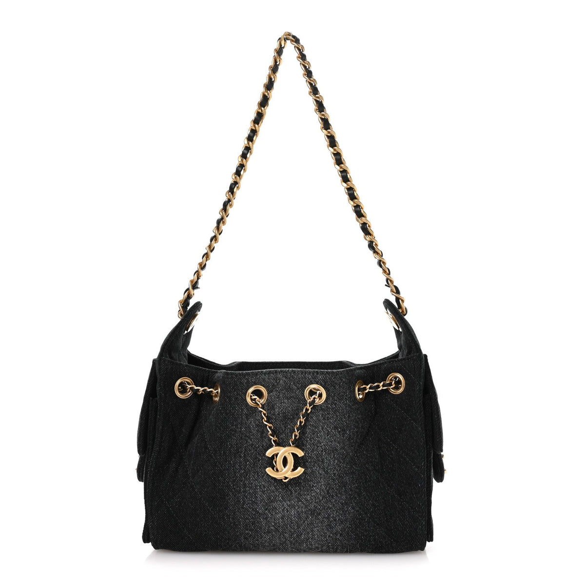 Washed Denim Quilted Mini Chanel 25 Handbag Black