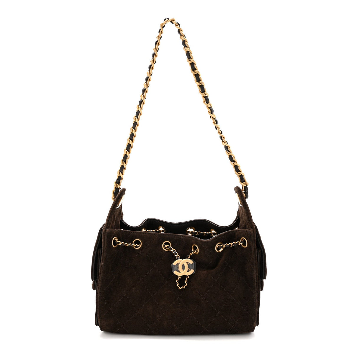 Suede Quilted Mini Chanel 25 Handbag Dark Brown