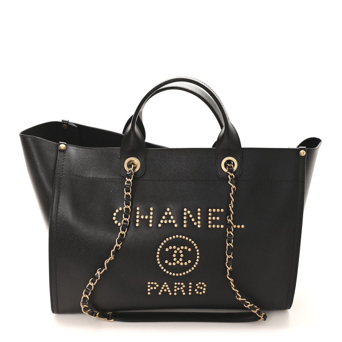 Caviar Medium Studded Deauville Tote Black