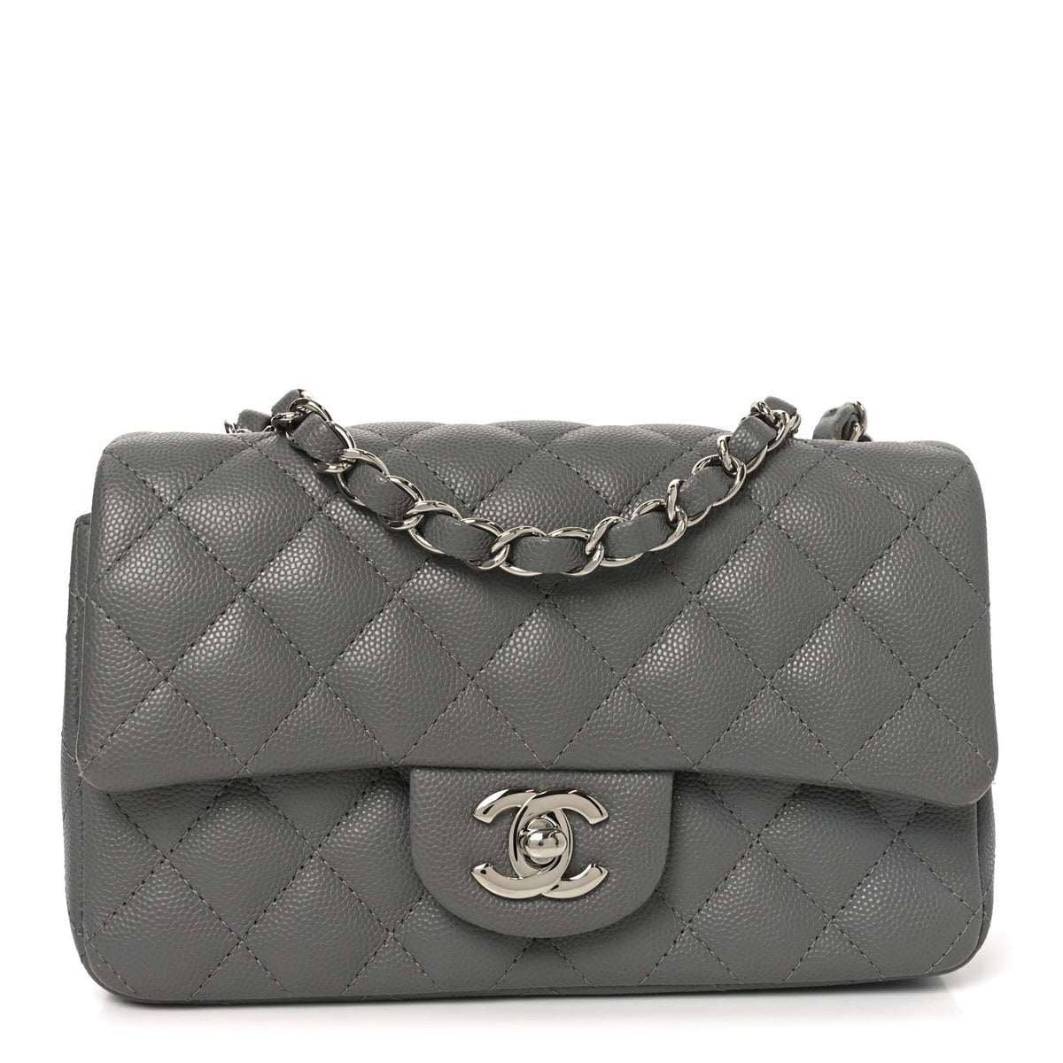 Caviar Quilted Mini Rectangular Flap Grey