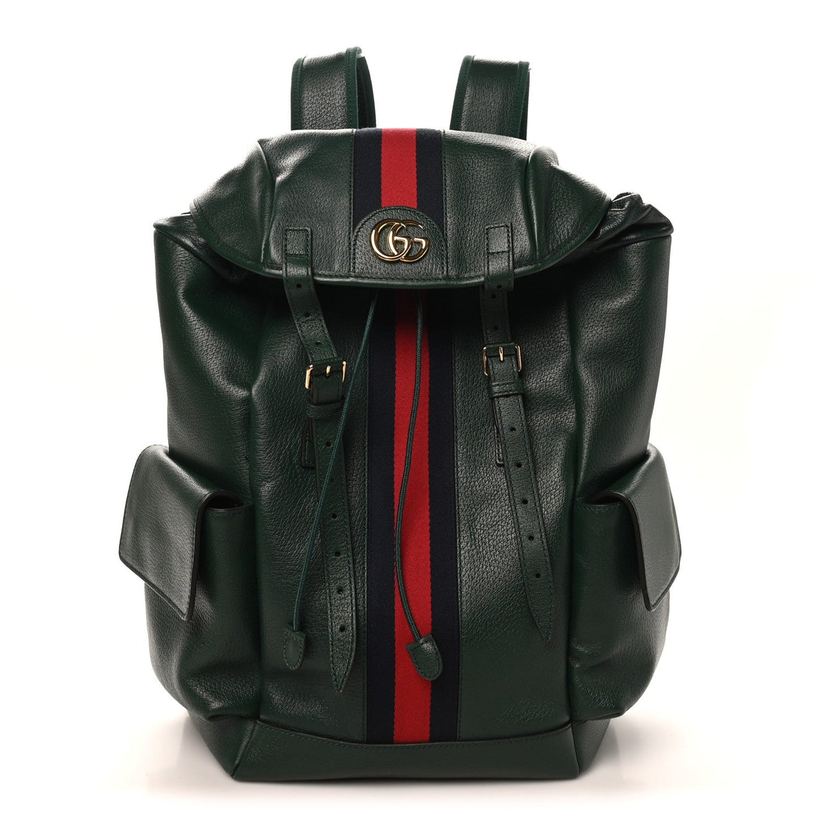 Grained Calfskin Medium Ophidia Double Buckle Backpack Green