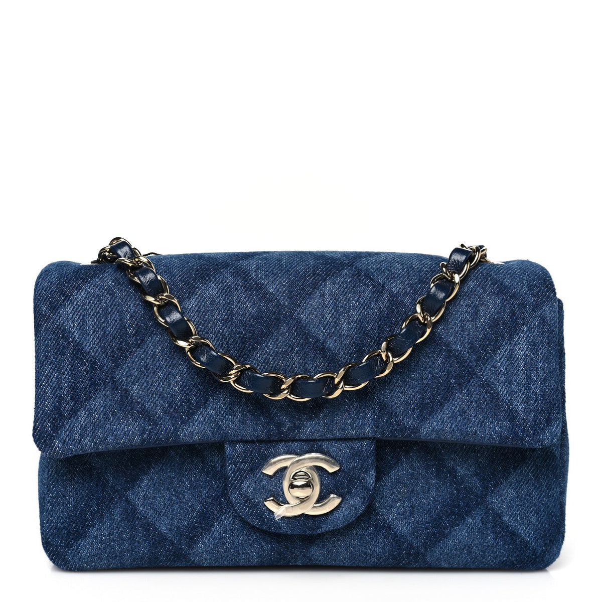 Printed Denim Quilted Mini Rectangular Flap Dark Blue