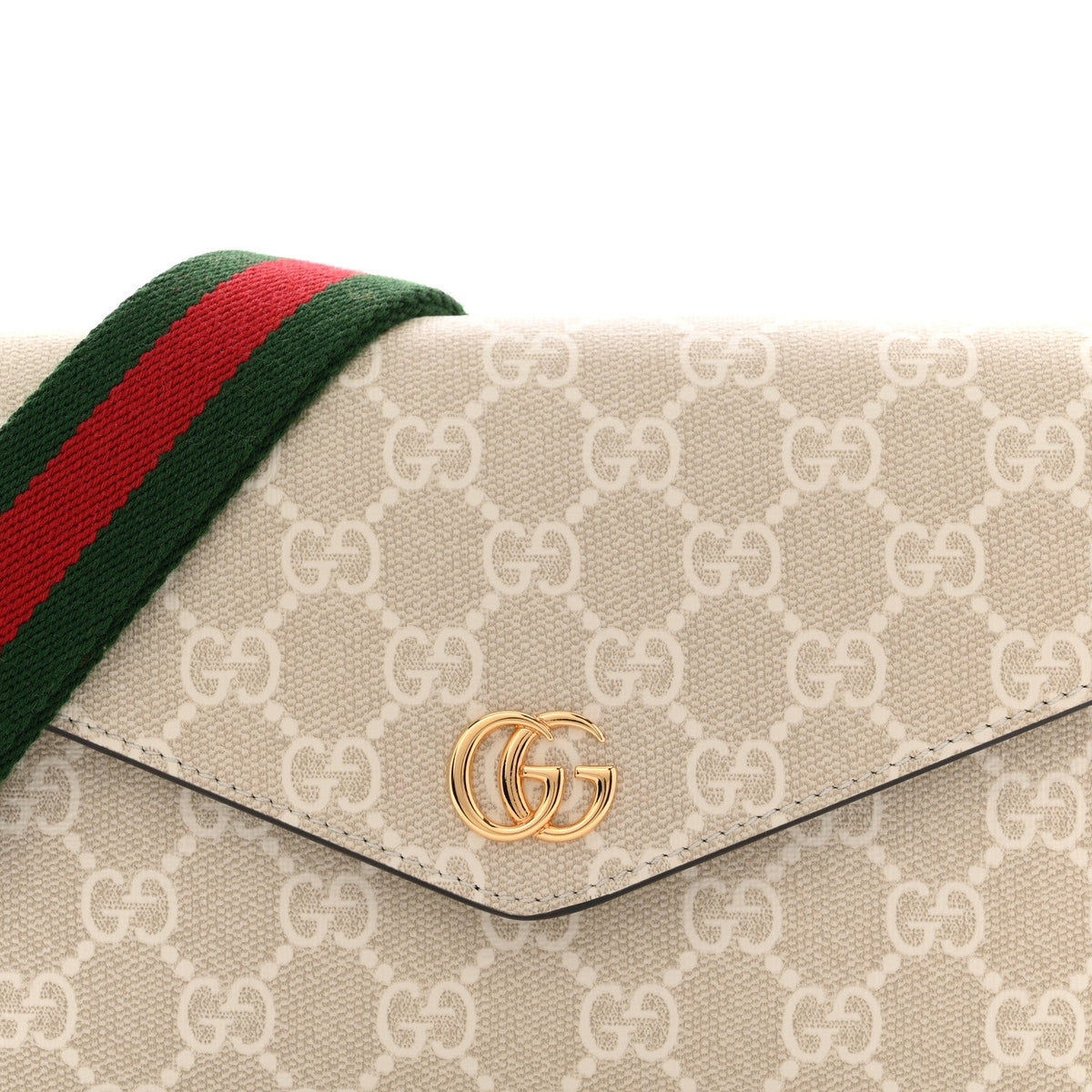 GG Supreme Monogram Textured Dollar Calfskin Web Mini Ophidia Envelope Shoulder Bag Beige Mystic White Oatmeal