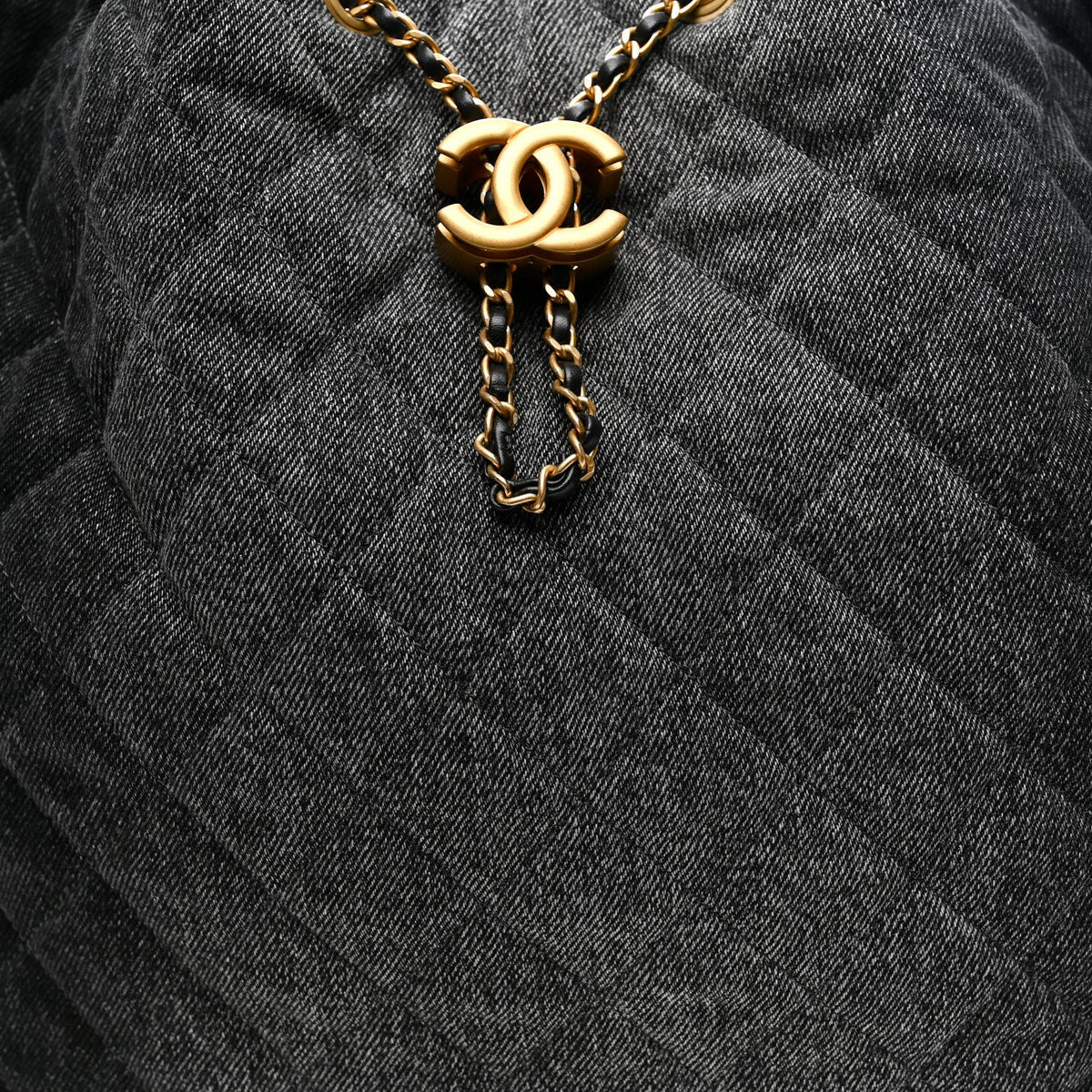 Washed Denim Quilted Large Chanel 25 Handbag Black