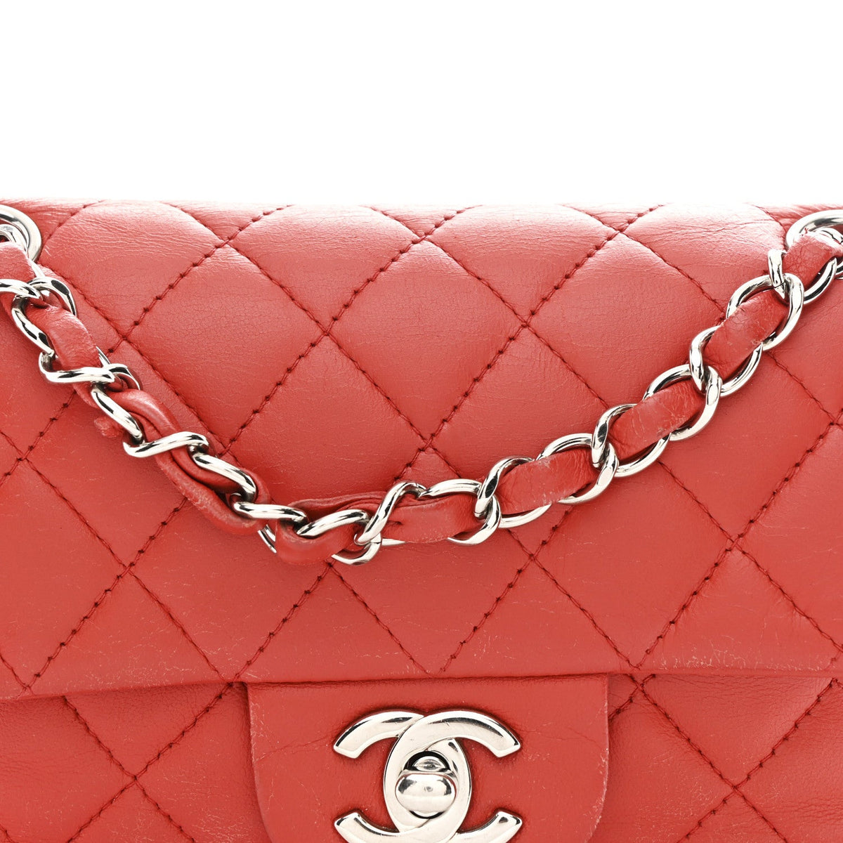 Lambskin Quilted Mini Rectangular Flap Red